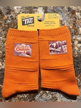 NWT Blue Q Tag Novelty Socks Soft Breathable Cotton Blend Orange Unisex L / XL